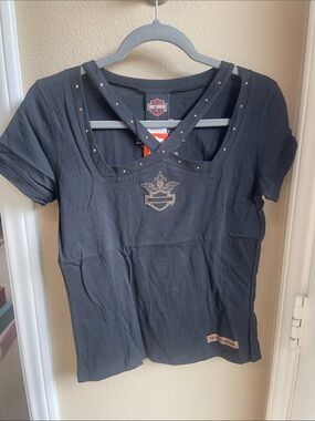 Harley-Davidson Black Tee with Gold Stud Accents